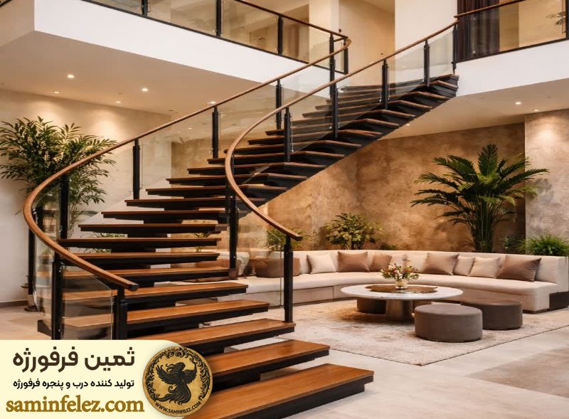 انواع پله معلق با نرده فلزی 